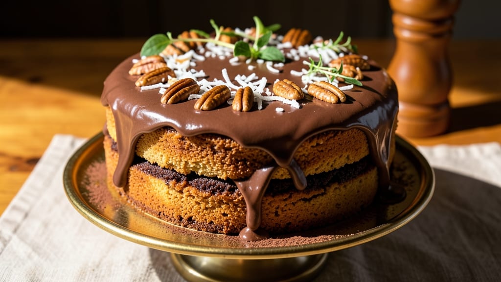 Barefoot Contessa's German Chocolate Cake Recipe: Fudgy Layers and Pecan Streusel Top