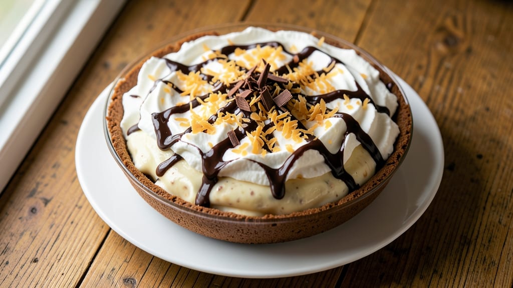 Bishop's Buffet Chocolate Ambrosia Pie Recipe: No-Bake Layers of Vanilla Pudding and Crunchy Topping