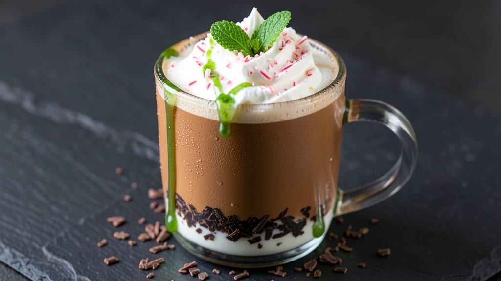 Boozy Peppermint Hot Chocolate Recipe: Peppermint Liqueur Swirls and Whipped Cream Topping