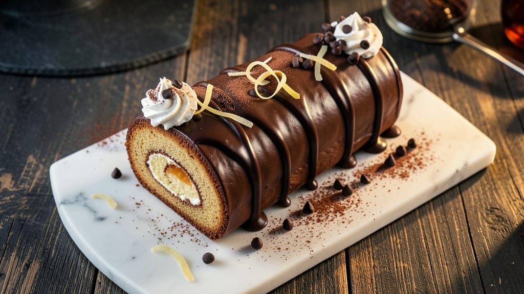 Buche De Noël Chocolate Sponge Recipe: Festive Yule Log With Swirled Cream Cheese Frosting