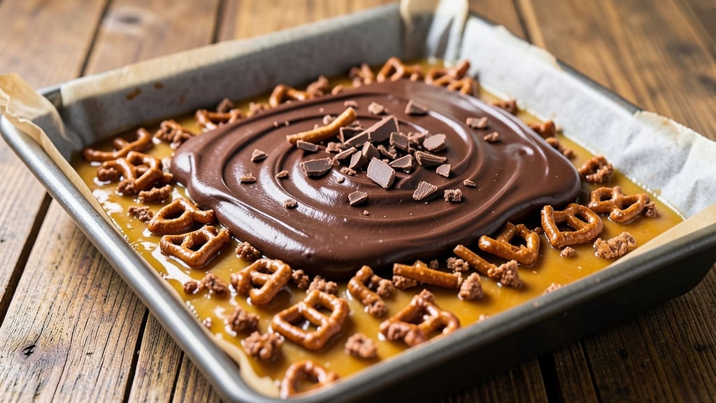 Caramel Chocolate Crunch Bars With Pretzels Recipe: Crunchy Salty-Sweet Layers in One Pan