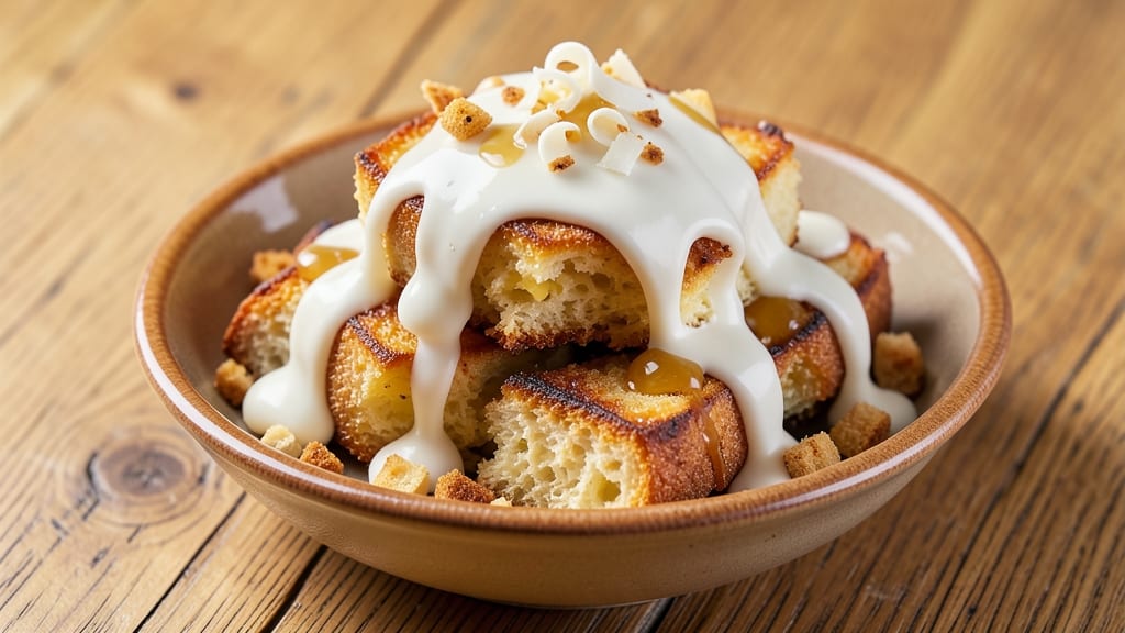 Bread Pudding Recipe with White Chocolate Sauce: Warm Vanilla Crunch With Decadent Drizzle